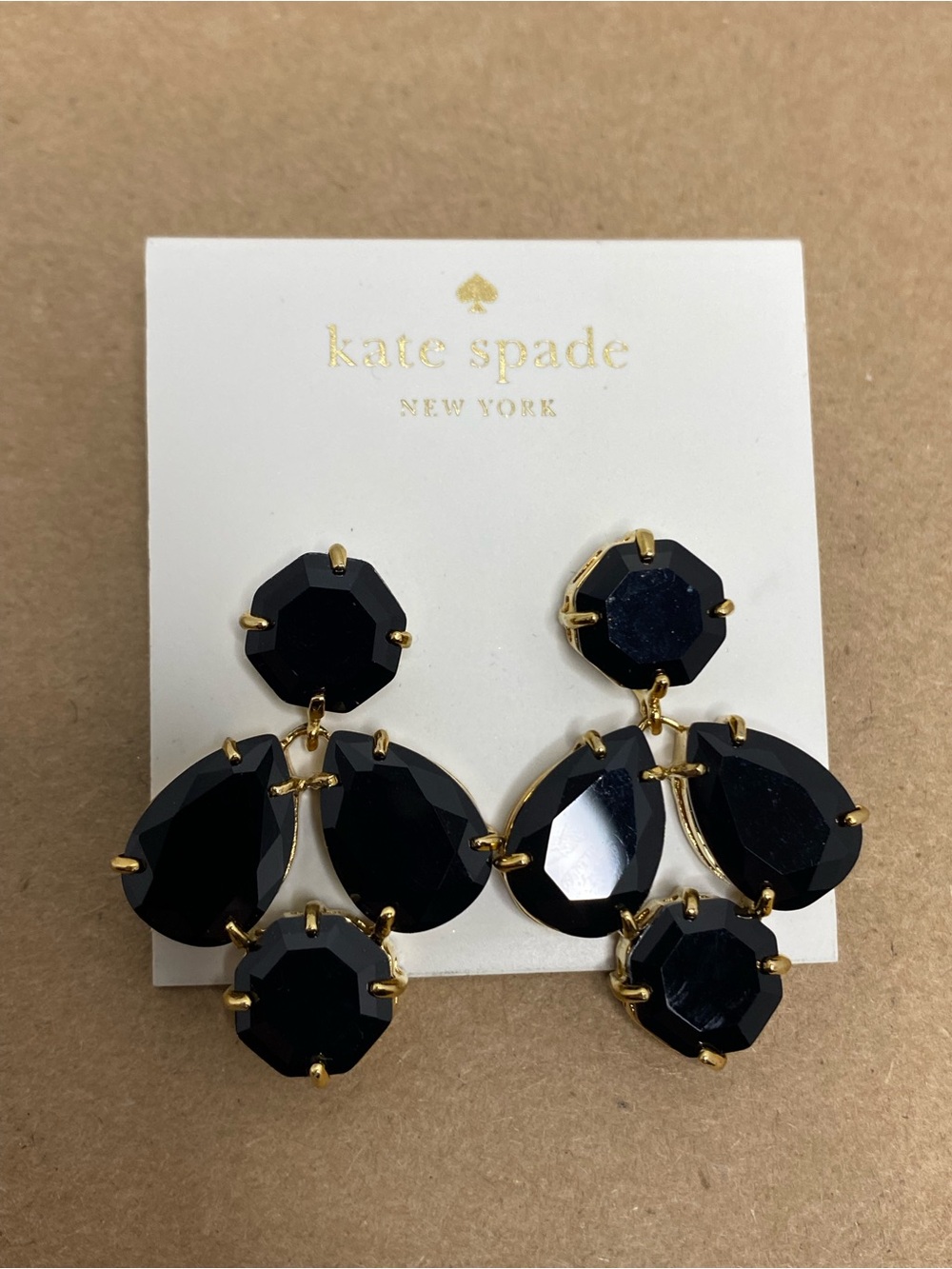 Kate Spade New York Black Faceted Gold Tone Chandelier Drop Pierced Earrings